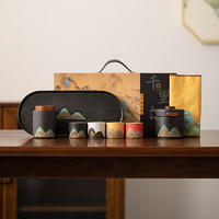 苏氏陶瓷（SUSHI CERAMICS）手绘釉画彩千里江山四色杯清风壶套装干泡盘禅黑文创套组