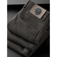 PRIDEME轻奢深冬季加厚保暖磨毛呢绒料商务休闲裤男修身小直筒男士西裤子 GX82630-啡色 40