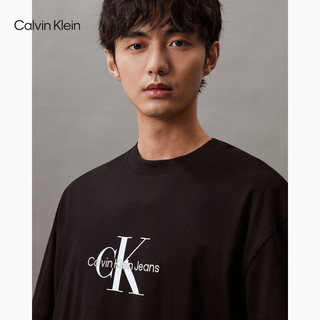 Calvin Klein Jeans24春夏男士经典刺绣印花休闲纯棉圆领短袖T恤ZM02799 BEH-太空黑 XXL