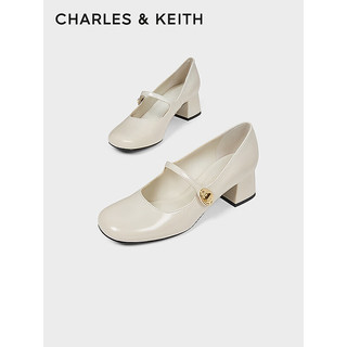 CHARLES&KEITH24春季法式粗跟方头金属扣玛丽珍鞋子女鞋女士CK1-60280433 粉白色Chalk 39
