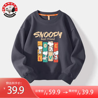 史努比男童卫衣2024春秋款休闲套头儿童衣服洋气时尚宽松童装 彩条努比碳灰 130cm(130cm)