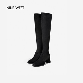 Nine West/玖熙高跟长靴女秋冬弹力靴黑色显瘦过膝瘦瘦靴时尚