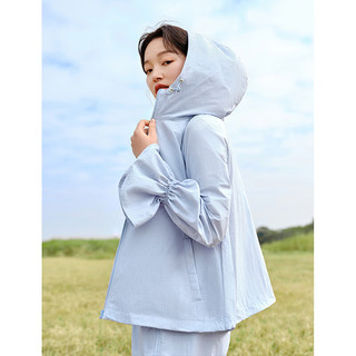 茵曼（INMAN）UPF50+防晒连帽套装2024春季女装透气轻薄空调衫两件套 蓝色 XL