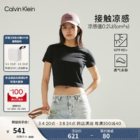 Calvin Klein【不晒系列防晒】Jeans24春夏女士顺色字母纯色凉感T恤J224364 BEH-墨夜黑 S