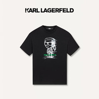 Karl Lagerfeld卡尔拉格斐轻奢老佛爷男装 2024春夏款KL印花休闲 短袖T恤 黑色 46