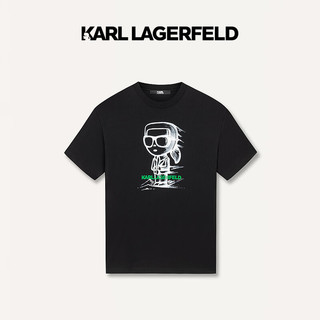 Karl Lagerfeld卡尔拉格斐轻奢老佛爷男装 2024春夏款KL印花休闲 短袖T恤 黑色 46