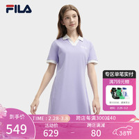 FILA 斐乐女子针织连衣裙2024夏季时尚休闲撞色翻领裙子 奶芋紫-PU 160/80A/S