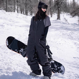 AWKA单板滑雪服背带裤女男款防水加厚保暖3L专业宽松连体裤子冬 黑色 XL