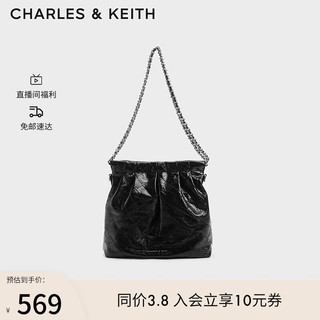 CHARLES & KEITH 秋季新品链条单肩腋下托特包小号流浪包包女包女士黑色 M