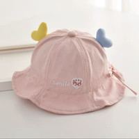 吉卡龙 女童渔夫帽宝宝遮阳帽春夏薄款适合0-5岁可爱超萌洋气帽子 渔夫帽-爱心布帽-粉色 5-25个月(42-50cm)可调节