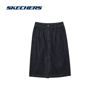 斯凯奇（Skechers）牛仔长裙百搭纯棉舒适A字半身裙L323W049 牛仔深蓝/03EW M