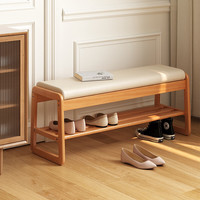 自然元素换鞋凳家用入户穿鞋凳软包实木凳子鞋柜玄关鞋架客厅一体可坐板凳 樱桃木色-长100*宽30*高42CM