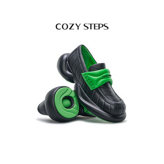 COZY STEPS可至 春季休闲舒适乐福鞋厚底Q弹增高泡泡鞋 5171 曜石黑+蜜桃粉 5171 37