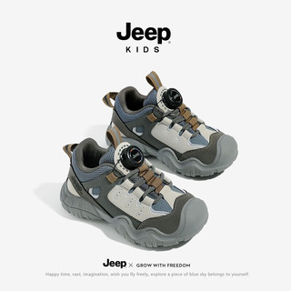 Jeep童鞋男童黑色运动鞋软底防滑春季跑步鞋2024网面儿童鞋子 灰蓝-皮面 37码 鞋内长约23.5cm