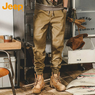 吉普（JEEP）休闲裤男秋冬季工装裤子男士宽松束脚潮牌男裤 驼色不加绒 2XL 