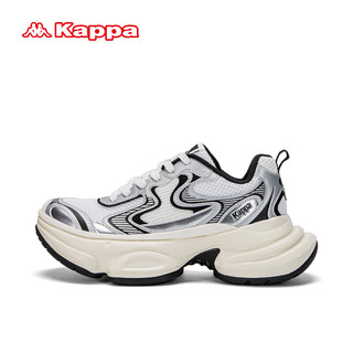 卡帕（Kappa）厚底增高老爹鞋女子运动鞋 经典白/黑色/银色 35 