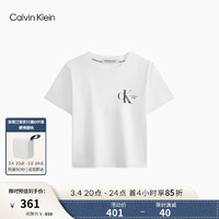 Calvin Klein Jeans24春夏女士纯棉字母印花潮流辣妹短款短袖T恤J223495 YAF-月光白 L