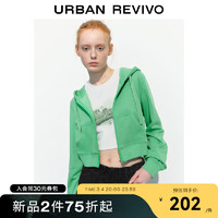 URBAN REVIVO UR2024春季女装休闲简约百搭连帽抽绳短款外套UWL140020 浅薄绿 M