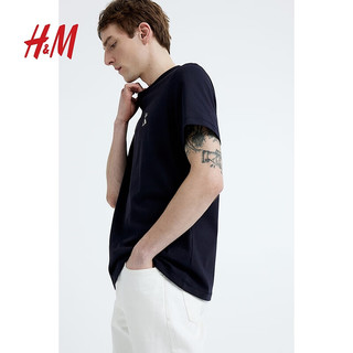 H&M男装2024春季圆领休闲短袖COOLMAX标准版型T恤1216501 白色/法国 165/84A
