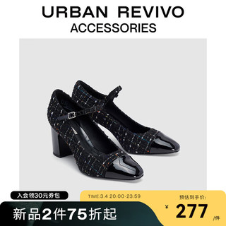 URBAN REVIVO2024春季女士小香粗花呢玛丽珍鞋UAWS40015 黑色 35