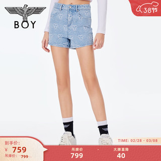 BOY LONDONBOYLONDON春夏24牛仔短裤三鹰标立体提花设计休闲裤W53002 蓝色 025