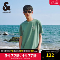 杰克·琼斯（JACK&JONES）夏季潮休闲海边度假款字母纯棉圆领短袖T恤男224201085 E55海藻绿 常规 E55 海藻绿 165/88A/XS