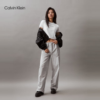 Calvin Klein Jeans24春夏女士休闲通勤字母印花纯棉短款短袖T恤J224288 YAF-月光白 L