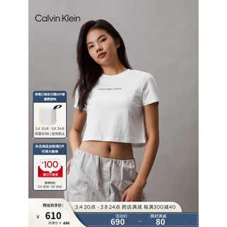 Calvin Klein Jeans24春夏女士休闲通勤字母印花纯棉短款短袖T恤J224288 YAF-月光白 S