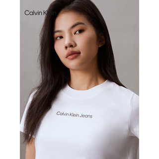 Calvin Klein Jeans24春夏女士休闲通勤字母印花纯棉短款短袖T恤J224288 YAF-月光白 S