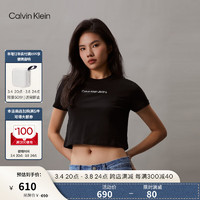 Calvin Klein Jeans24春夏女士休闲通勤字母印花纯棉短款短袖T恤J224288 BEH-太空黑 XS