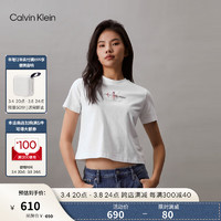 Calvin Klein Jeans24春夏女士休闲通勤字母叠印纯棉短袖T恤J223451 YAF-月光白 M