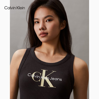 Calvin Klein Jeans24春夏女士复古摩登字母叠印无袖修身连衣裙J223069 BEH-太空黑 M