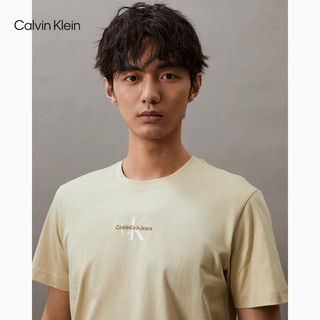 卡尔文·克莱恩 Calvin Klein Jeans24春夏男士经典刺绣印花休闲纯棉圆领短袖T恤J323483 LFU-豆汁黄 XL