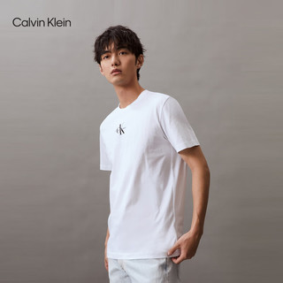 Calvin Klein Jeans24春夏男士经典刺绣印花休闲纯棉圆领短袖T恤J323483 YAF-月光白 XXL