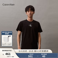 Calvin Klein Jeans24春夏男士经典刺绣印花休闲纯棉圆领短袖T恤J323483 BEH-太空黑 XXL