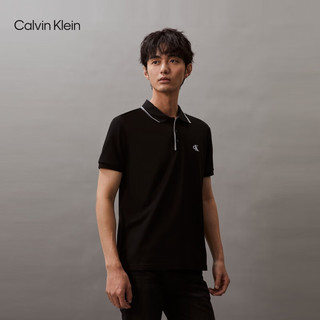 Calvin Klein【不晒系列防晒】Jeans24春夏男士镶边宽松凉感POLO衫J326335 BEH-火山黑 XL