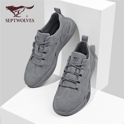 SEPTWOLVES 七匹狼 工装鞋男冬季新款小众复古休闲男鞋子英伦增高厚底真皮板鞋