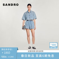 SANDRO2024早春女装法式牛仔蓝设计感水钻休闲短裤SFPSH00367 J002/浅牛仔蓝 34