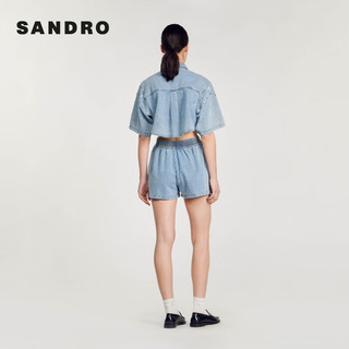 SANDRO2024早春女装法式牛仔蓝设计感水钻休闲短裤SFPSH00367 J002/浅牛仔蓝 34