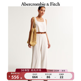 ABERCROMBIE & FITCH女装 24春夏新款休闲舒适慵懒风亚麻混纺松紧腰阔腿裤 355510-1