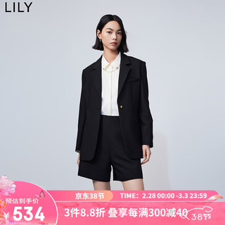 丽丽 LILY2024春女装商务通勤时尚复古一粒扣修身休闲黑色西装外套 510黑 M