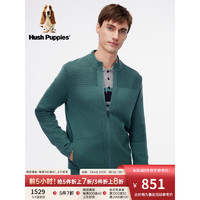 Hush Puppies暇步士男装2024春时尚肌理感棒球领百搭针织开衫 074深绿1 L