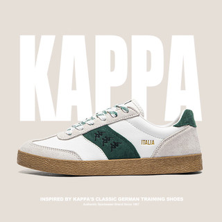 卡帕（Kappa）德训鞋男女鞋同款复古低帮板鞋百搭休闲鞋子 白绿 36 