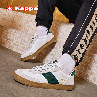 卡帕（Kappa）德训鞋男女鞋同款复古低帮板鞋百搭休闲鞋子 白绿 36 