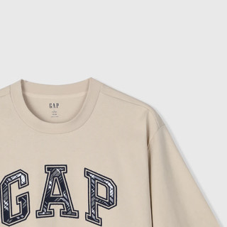 Gap男女装春季2024LOGO设计感字母经典圆领纯棉短袖T恤885842 浅棕色 165/84A(XS)亚洲尺码