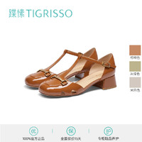 tigrisso 蹀愫 中跟漆皮方圆头凉鞋罗马鞋女鞋TA43109-54