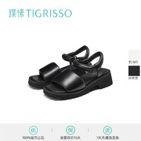 tigrisso 蹀愫 羊皮方头粗跟厚底增高休闲宽鞋床凉鞋女TA32377-50