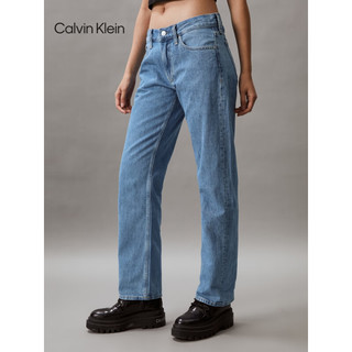 Calvin Klein Jeans24春夏女士纯棉中蓝水洗复古低腰直筒牛仔裤J223698 1A4-牛仔浅蓝 28