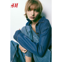 H&M2024年春季女装莱赛尔牛仔衬衫1219062 牛仔蓝 165/96A(M)