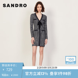 Sandro 春秋女装通勤时尚撞色格纹针织法式连衣裙SFPRO02187 多色 36